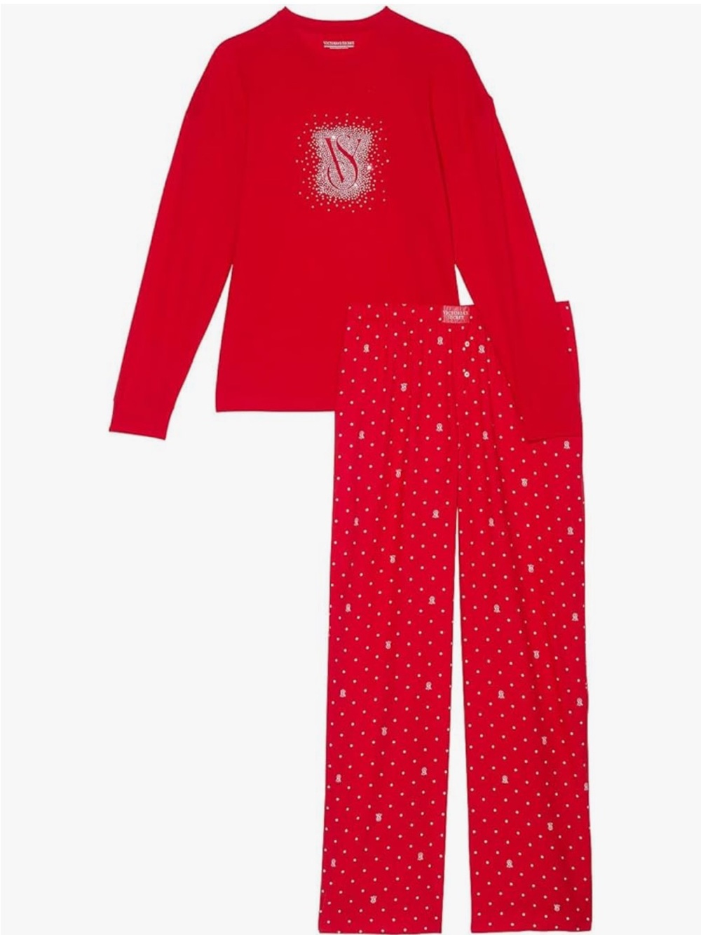 Victoria's Secret Red Women’s 2-piece Long-Sleeve Pajama Set with Sparkle Logo